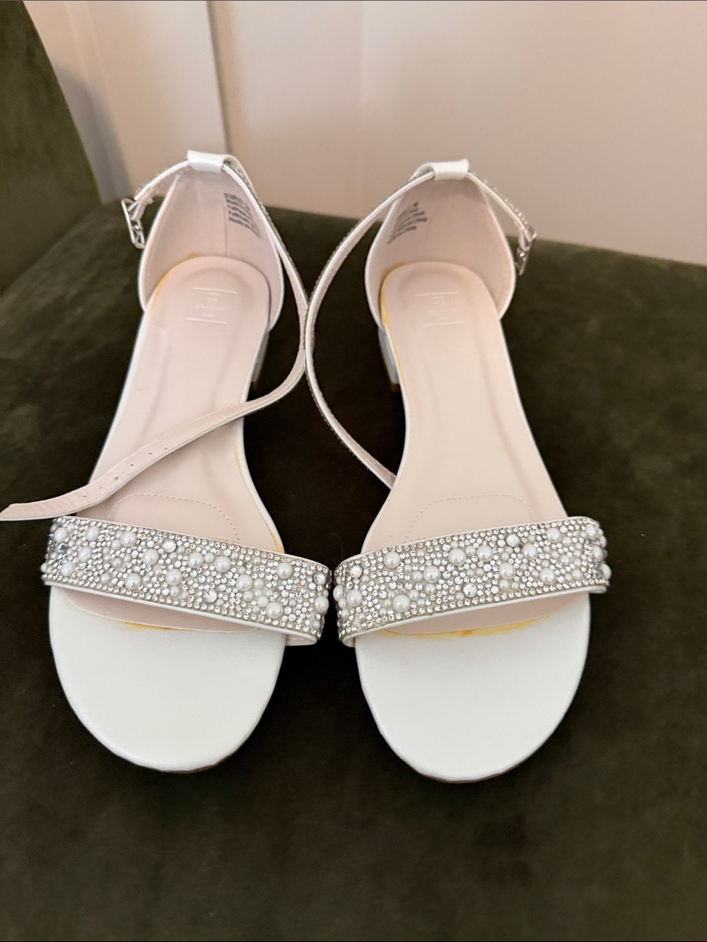 NEW Crystal Pearl Embellished Straps Flat Satin Sandals